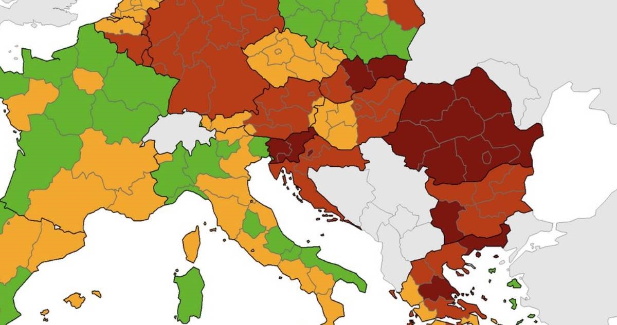 Nova karta ECDC-a: Hrvatska crvena, Zagreb tamnocrven
