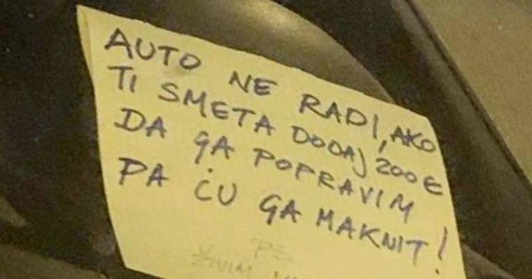 "Ako ti smeta, dodaj 200 eura...": Poruka na automobilu u Splitu nasmijala Fejs