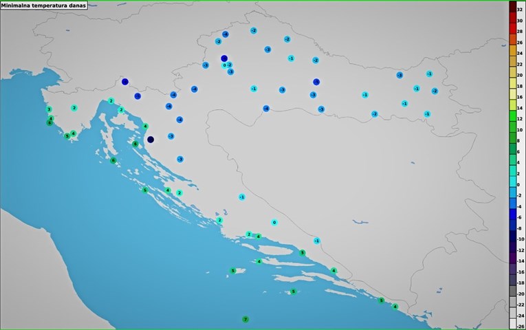 U većini Hrvatske temperature su jutros bile ispod nule