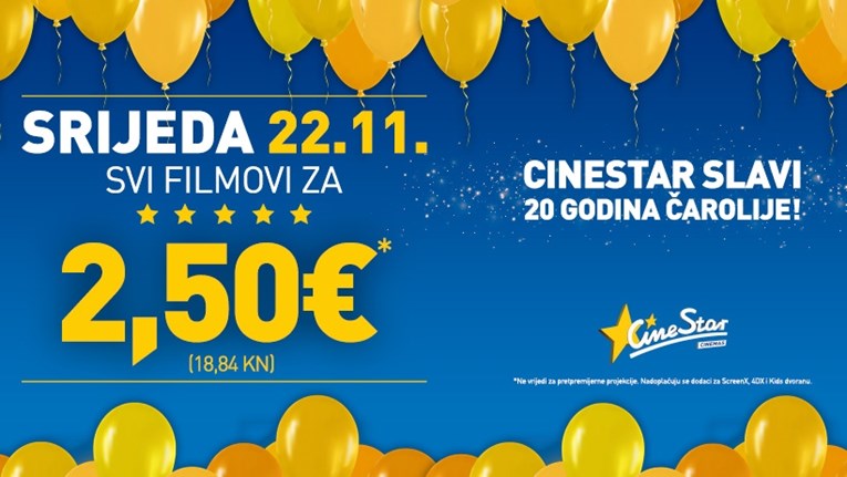 CineStar slavi 20. rođendan - u srijedu, 22. studenog, ulaznice za sve filmove 2.50€