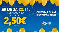 CineStar slavi 20. rođendan - u srijedu, 22. studenog, ulaznice za sve filmove 2.50€