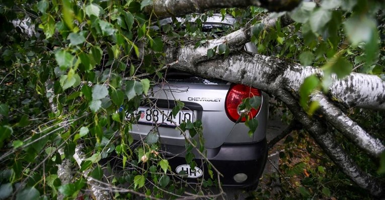 VIDEO Olujni vjetar srušio stabla na aute u Zagrebu, pogledajte