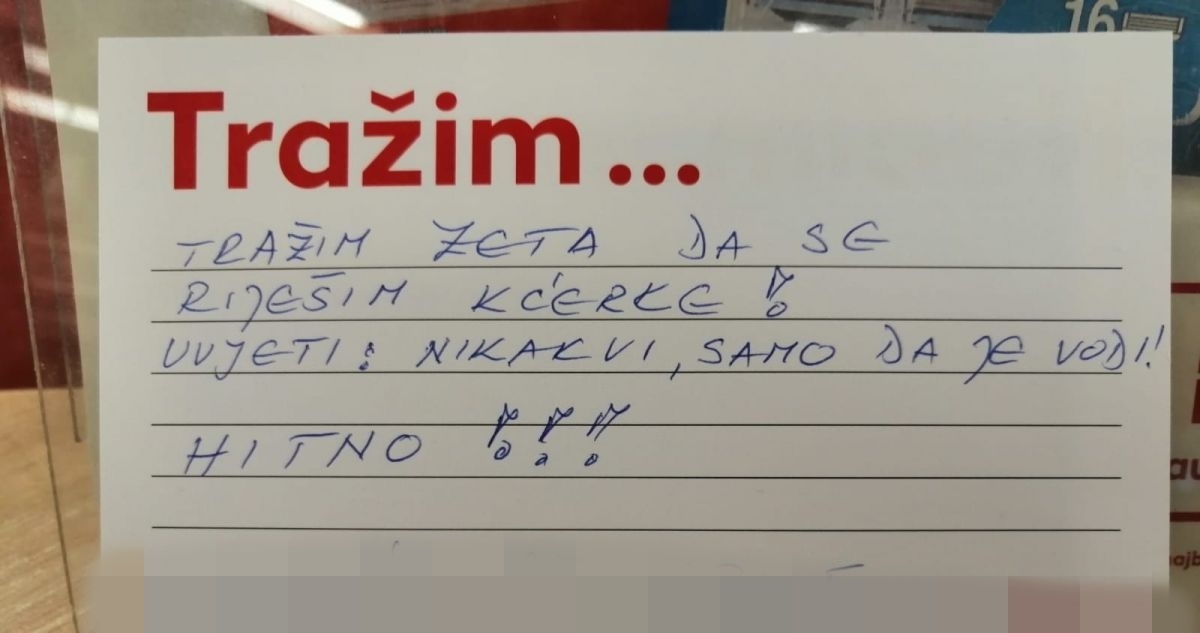 Splićanka u dućanu ostavila oglas da traži zeta, dio s uvjetima je urnebesan