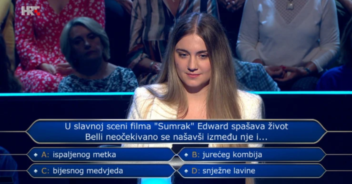 Natjecateljicu Milijunaša izmučilo pitanje o filmu Sumrak. Biste li vi znali odgovor?