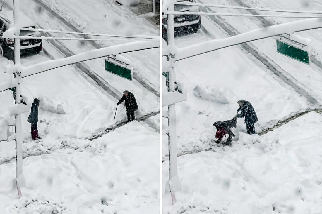 Njujorčanka je rukama čistila snijeg usred mećave kako bi baka mogla prijeći cestu