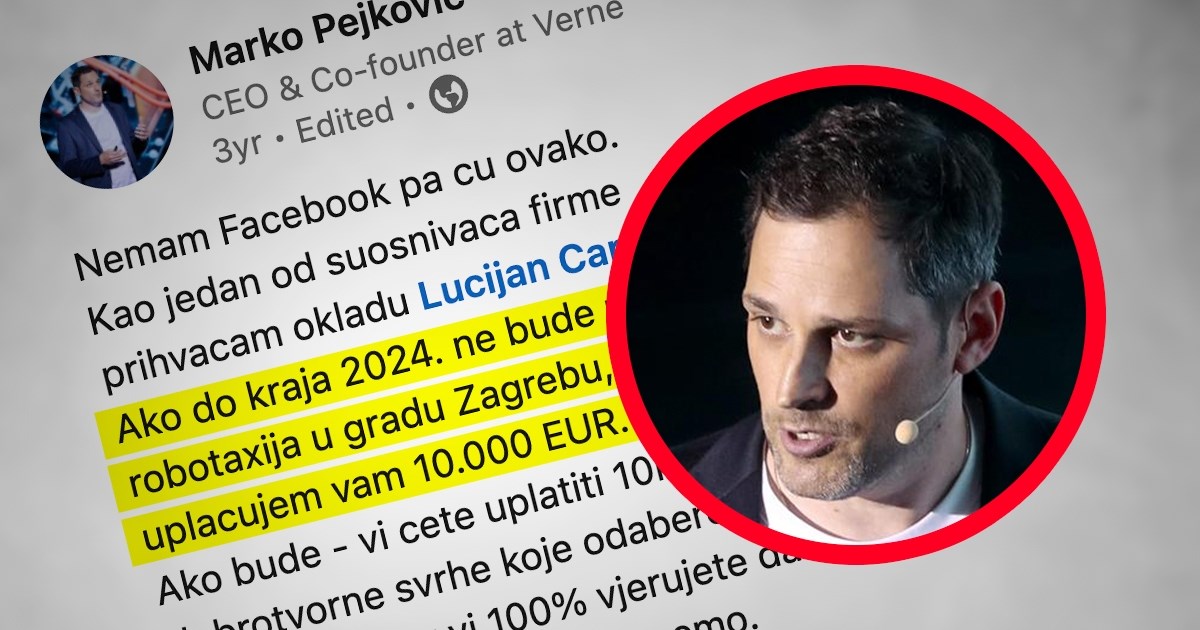 Šef robotaksija kladio se u 10.000 eura da će do 2024. robotaksiji voziti po Zagrebu