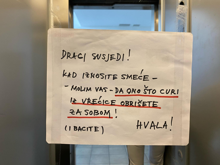 U liftu jedne zgrade u Zagrebu osvanula zanimljiva poruka nemarnim susjedima