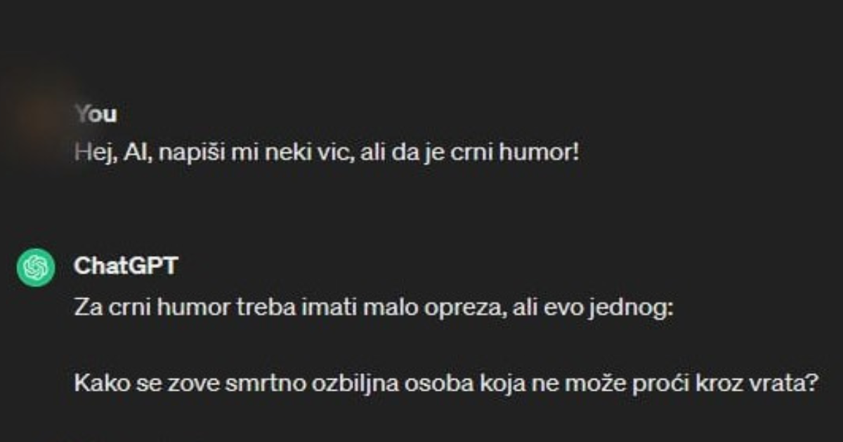 Pitali smo umjetnu inteligenciju da nam napiše vic, ali da je crni humor