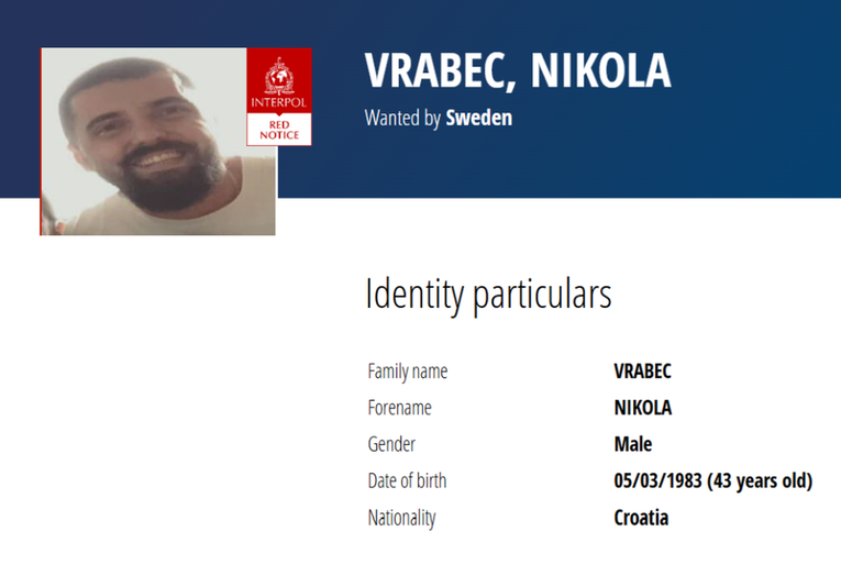 Interpol izdao crvenu potjernicu za Hrvatom. Traže ga zbog šverca droge u Švedskoj