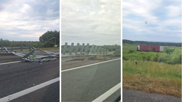 FOTO Kamion na A3 probio dvije ograde i završio usred polja. "Više sreće nego pameti"