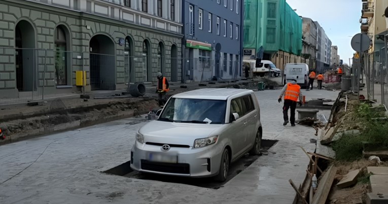 VIDEO Radnici betonom okružili parkirani auto pa otišli kućama, snimka je hit