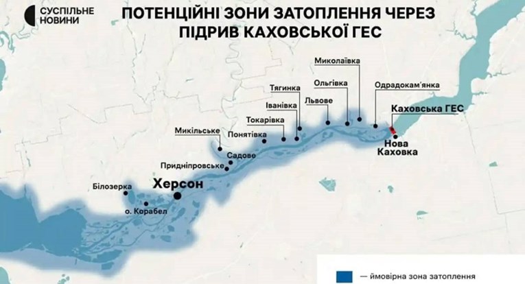 Uništenje brane u Ukrajini: Ugroženo 80 naselja, objavljena infografika 