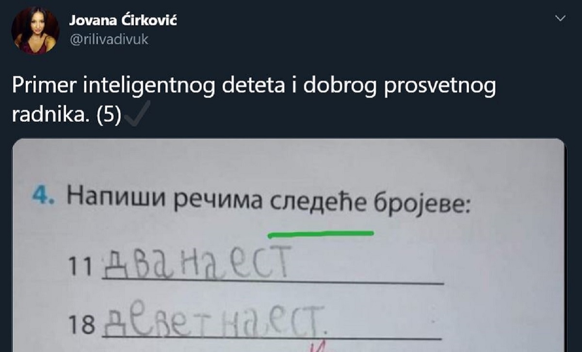 Srbi dijele zadatak iz osnovne škole zbog komentara učiteljice na dnu testa