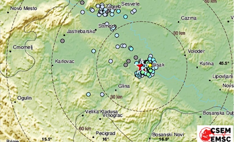 Tri slaba potresa kod Petrinje