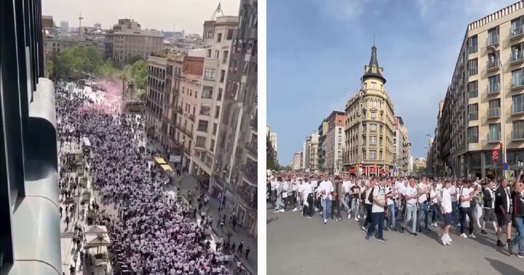 VIDEO Trideset tisuća navijača Eintrachta prošlo kroz centar Barcelone