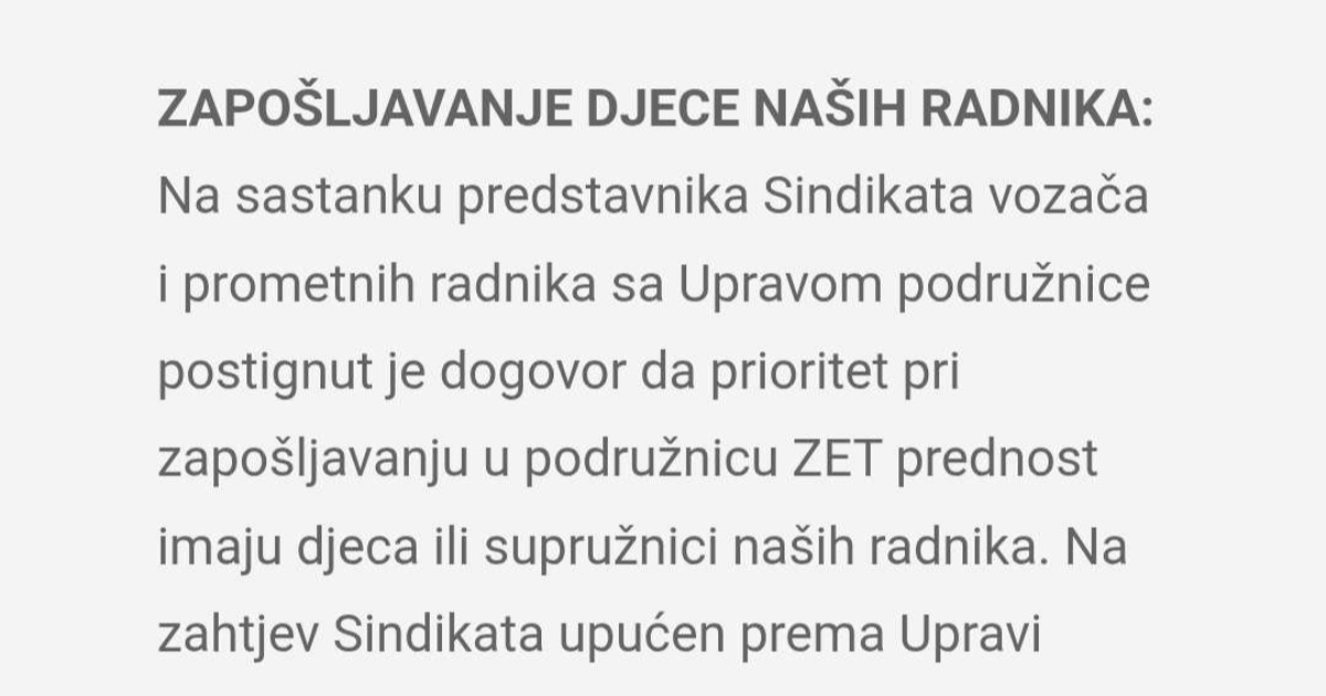 "Zapošljavanje djece naših radnika": Pogledajte što su ZET-ovci tražili 2015.