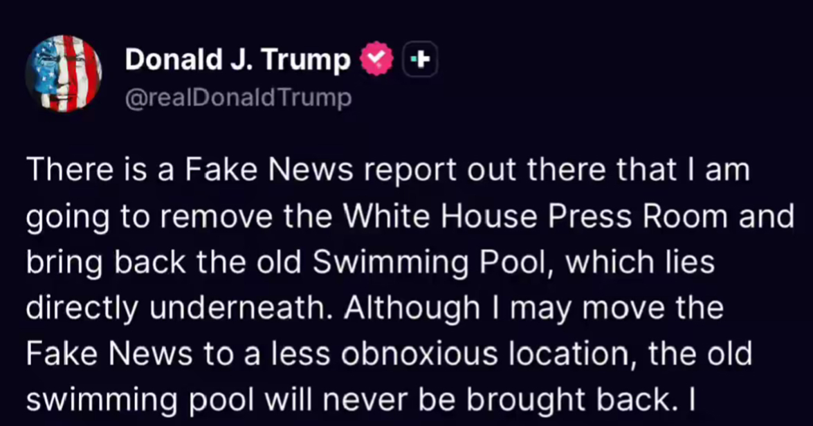 Trump: Neću press-sobu pretvoriti u bazen. Nikad mi takva glupost ne bi pala na pamet
