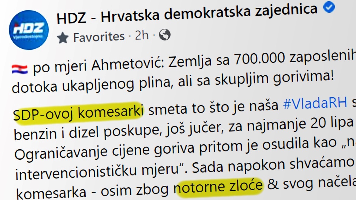 Ovako vladajući HDZ piše o SDP-ovki: Notorno zločesta komesarka