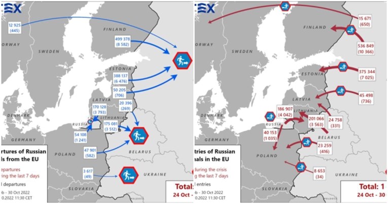 FOTO Objavljena karta, evo koliko je Rusa u tjedan dana otišlo u EU