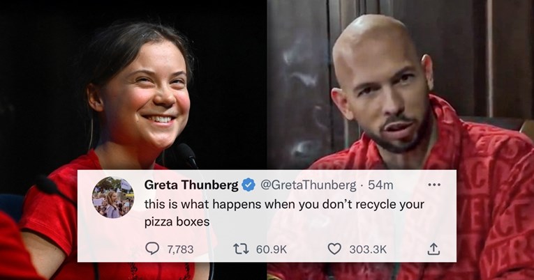 Greta Thunberg nakon uhićenja Andrewa Tatea: Eto ti kad ne recikliraš kutije od pizze