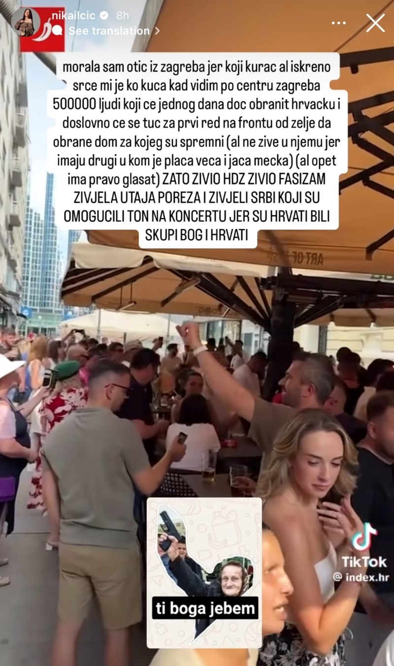 "Koji ku*ac": Nika Ilčić objavila da je napustila Zagreb uoči Thompsonovog koncerta