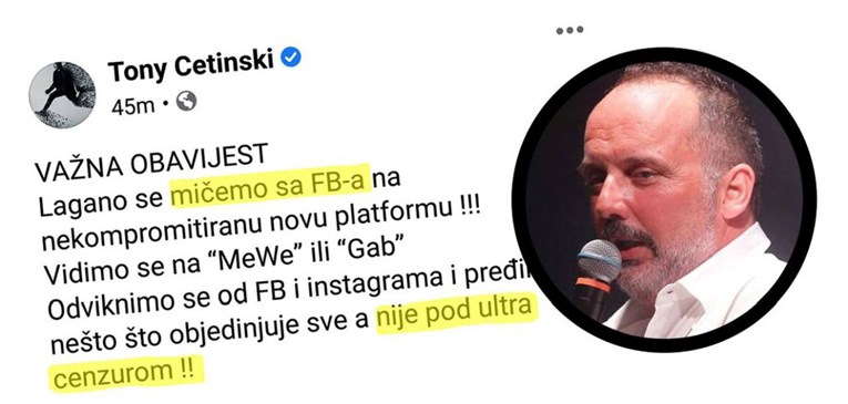 Cetinski objavio da odlazi s Facebooka: Pređimo na nešto što nije pod ultra-cenzurom