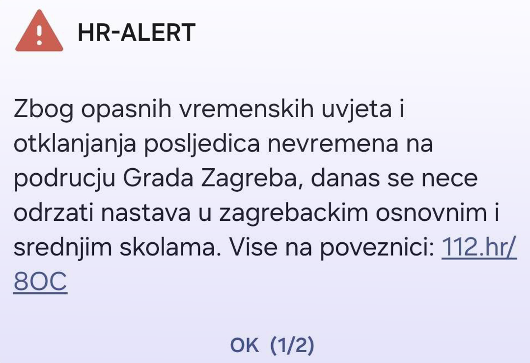 Zašto su poruke da nema škole kasnile čak 75 minuta? MUP: Zagreb nam nije javio