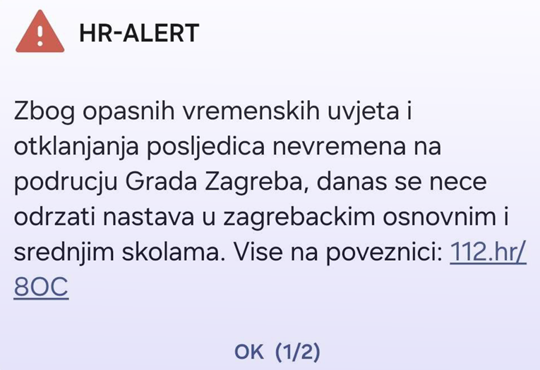 Poruka da danas nema škole kasnila je više od sat vremena. MUP: Zagreb nam nije javio
