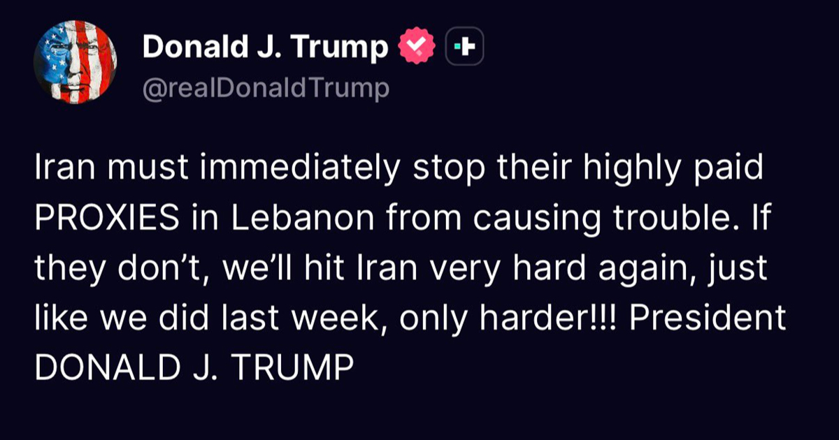 Trump: Ako Iran odmah ne zaustavi svoje saveznike u Libanonu, udarit ćemo ga vrlo jako