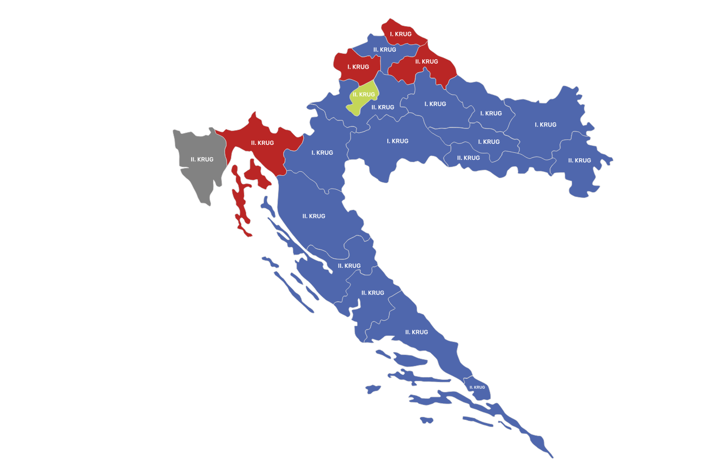 Pratite kretanje rezultata po županijama. Ninčević Lesandrić bez šanse protiv Bobana