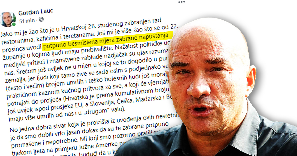 Lauc: Zabrana napuštanja županije je potpuno besmislena mjera