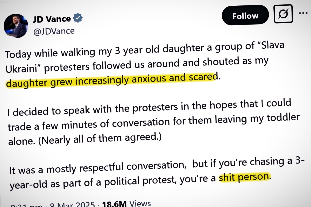 JD Vance: Slava Ukrajini prosvjednici su mi proganjali trogodišnju kćer. Go*na