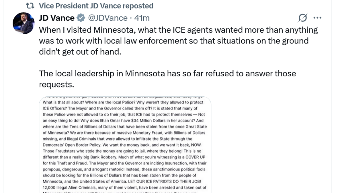 Vance napao vodstvo Minneapolisa: "Odbijaju suradnju s ICE-om, zato imamo kaos"