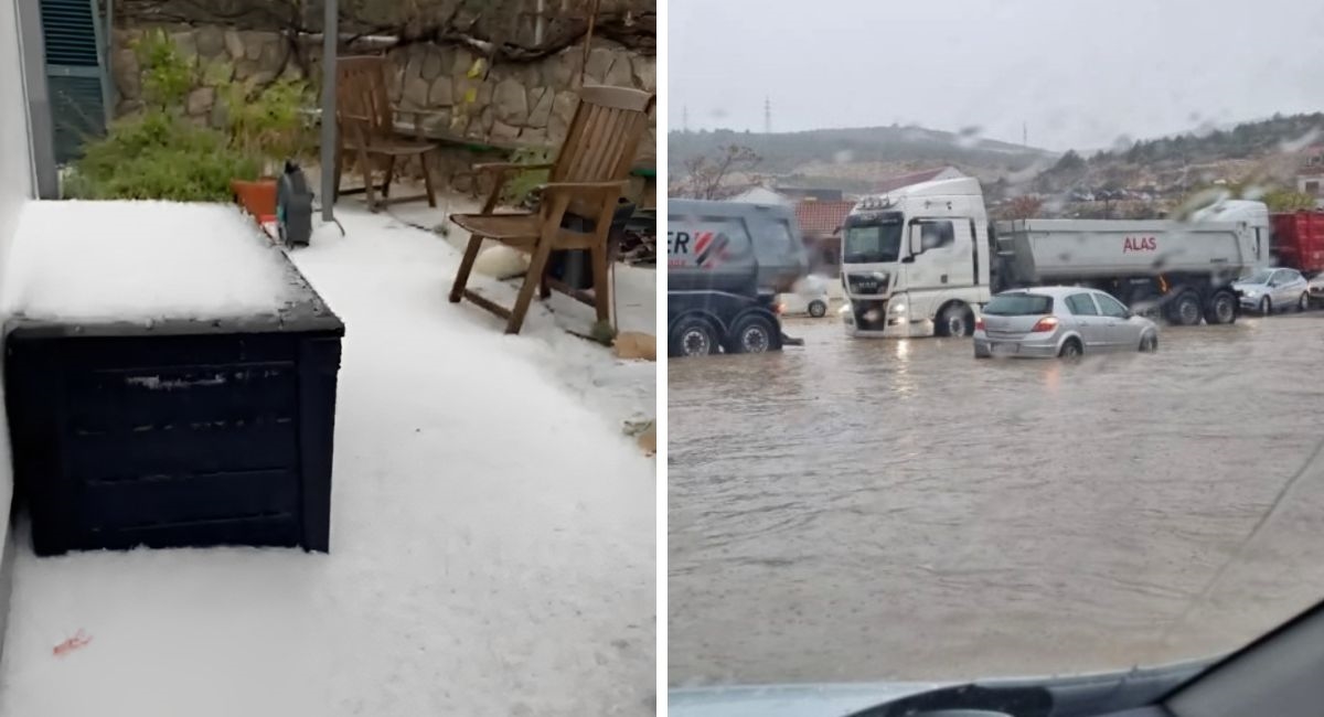 VIDEO Nevrijeme u Dalmaciji, pala obilna tuča. Vozila oko Splita u bujicama vode