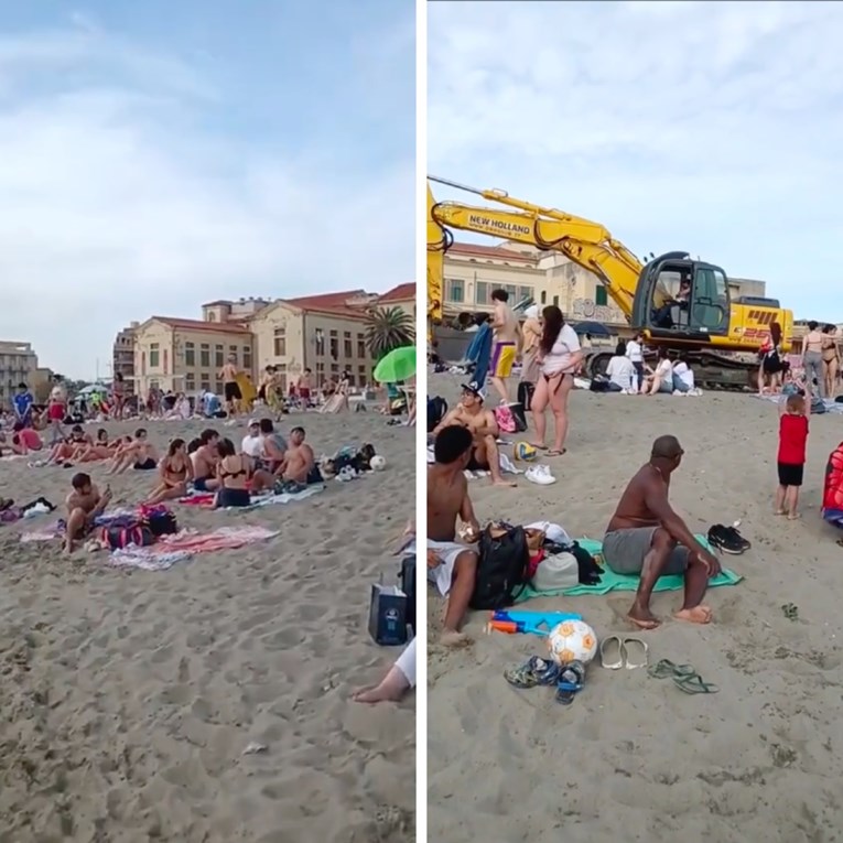 VIDEO Nadrealne scene u Italiji: Bagerom došao na prepunu plažu