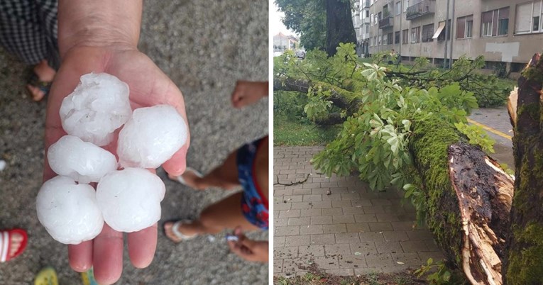 FOTO Nevrijeme u Karlovcu: Pala jaka tuča, vjetar lomio stabla, oštećeni automobili