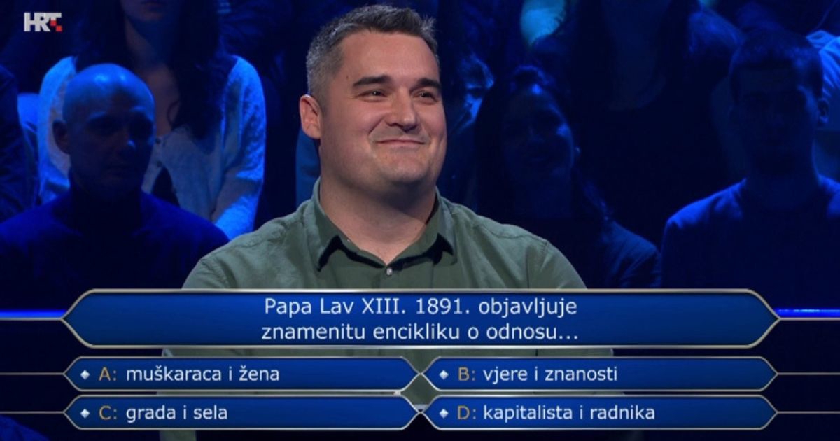 Profesor iz Zadra u "Milijunašu" odustao na 13. pitanju. Biste li vi znali odgovor?