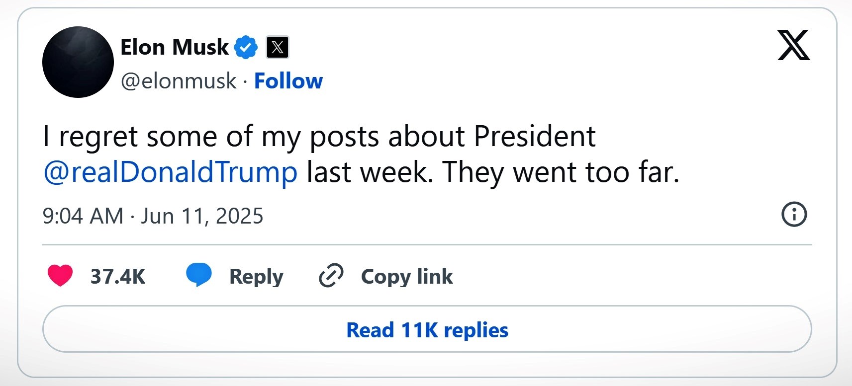 Musk: Më vjen keq për disa nga postimet e mia rreth Trump