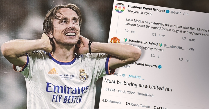 Navijač Uniteda prozvao je Guinnessovu knjigu rekorda zbog Modrića. Odgovor je hit