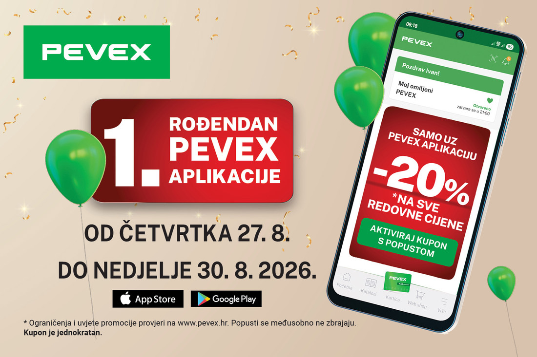 PEVEX slavi prvi rođendan aplikacije: Aktiviraj kupon i ostvari 20% popusta