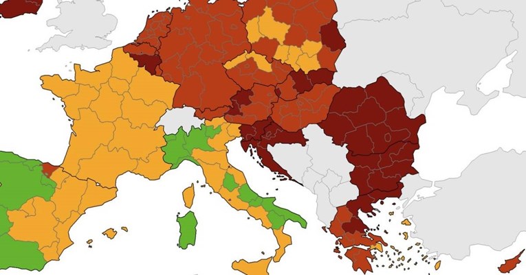 Cijela Hrvatska je tamnocrvena na novoj korona-karti Europe