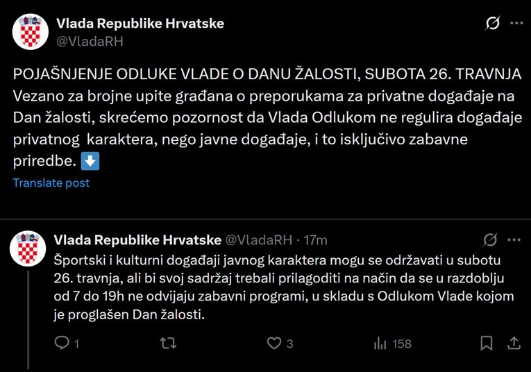 Vlada pojasnila pravila za dan žalosti: Zabave zabranjene, sportski događaji ne