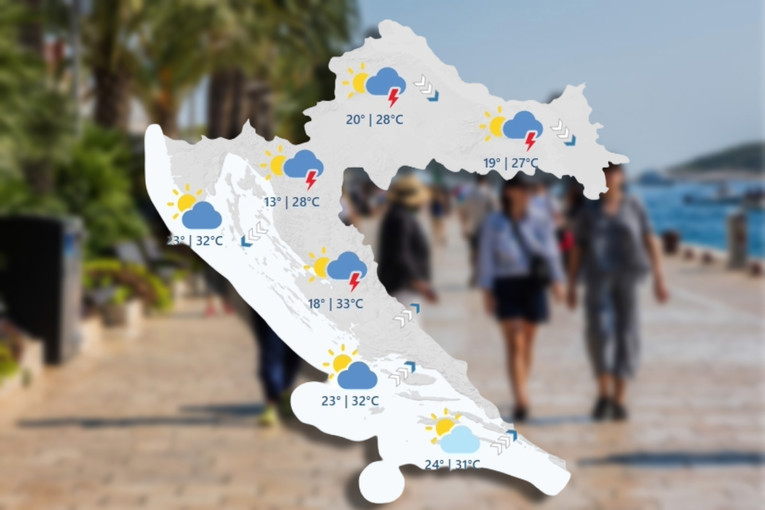 Sutra vruće, temperature će ići do 33 stupnja. Ali negdje se očekuju i pljuskove