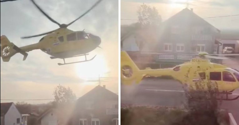 VIDEO Helikopter hitne medicinske službe sletio na cestu kod Vinkovaca