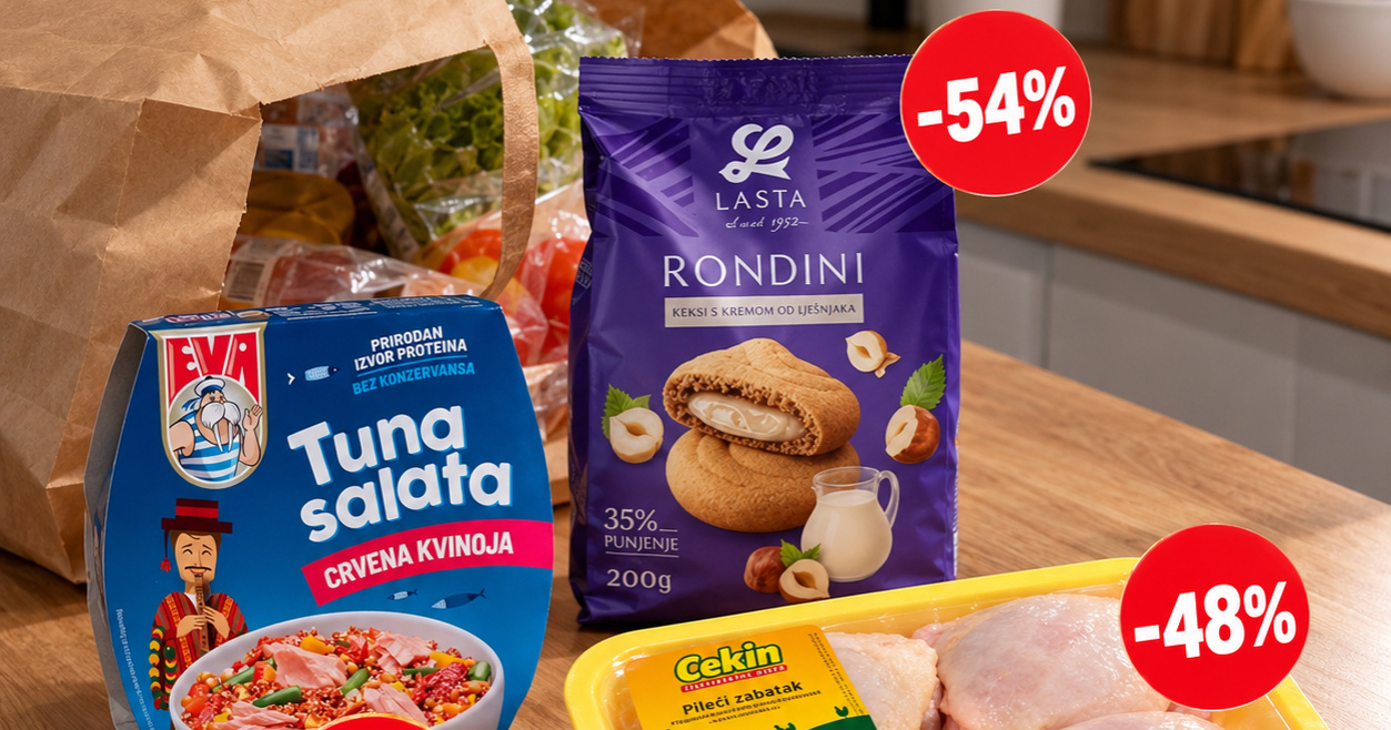 Najbolje cijene danas: Eva tuna salata 1,99 eura, Lasta keks Rondini na 54% popusta