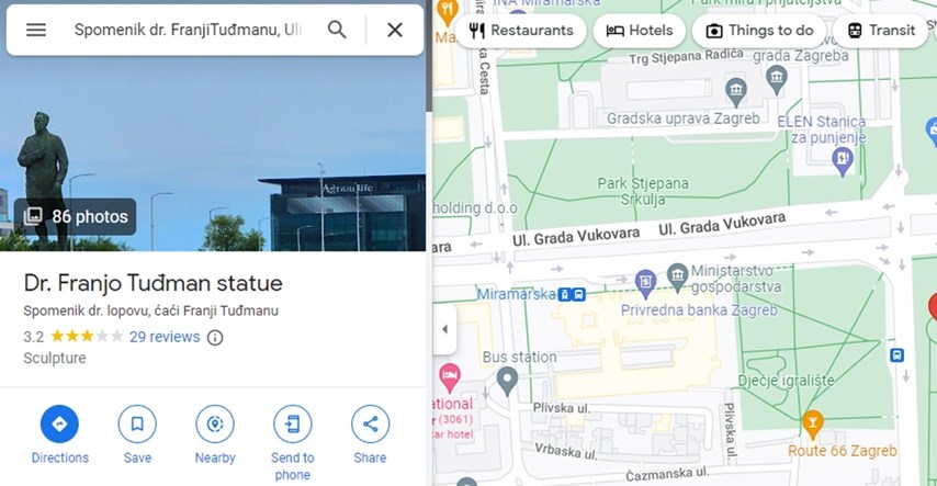 Osvanula nova fora: Pogledajte što sad na Google Mapsu piše uz spomenik Tuđmanu