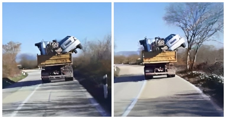 Ljudi ne vjeruju kako je vozač kamiona prevozio olupine auta, snimili ga kod Zadra