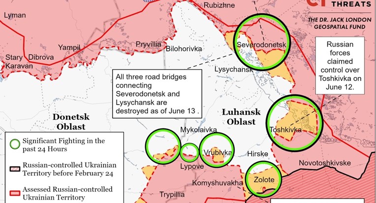 Institut za rat objavio nove karte: "Rusi prebacuju vojsku prema Severodonjecku"