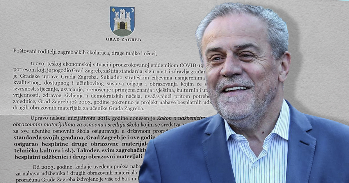 Bandić roditeljima napisao pismo, učenici će ga dobiti u školi na prvi dan nastave