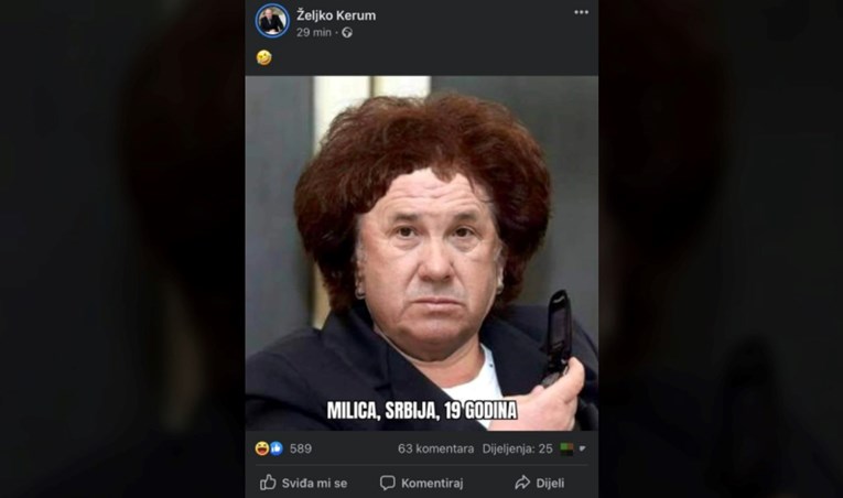 Željko Kerum na svom Facebook profilu objavio mem: "Milica, Srbija, 19 godina"